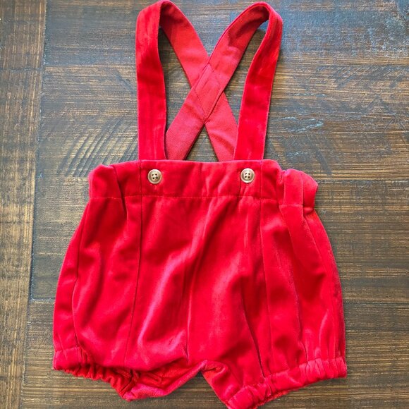 Edgehill Collection Baby Red Velvet Shortalls ~ Newborn ~ NWOT ~ Christmas - Picture 1 of 4